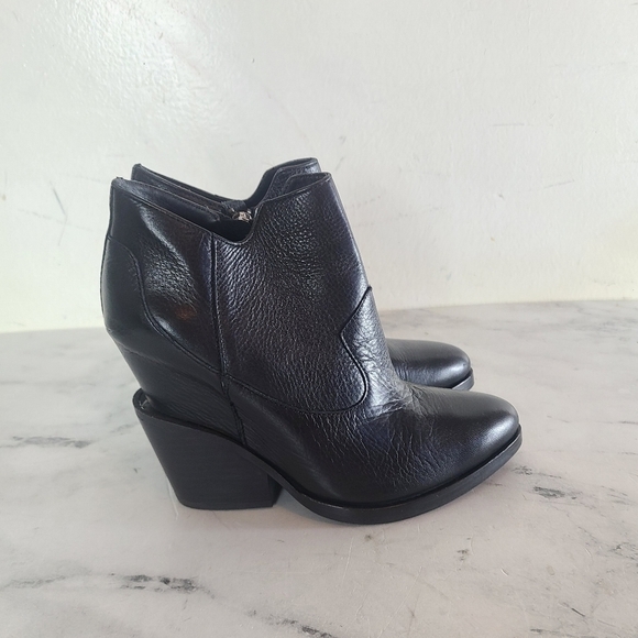 ASH Lula Black Leather Wedge Heel Ankle Booties 6.5 NEW - Picture 4 of 8